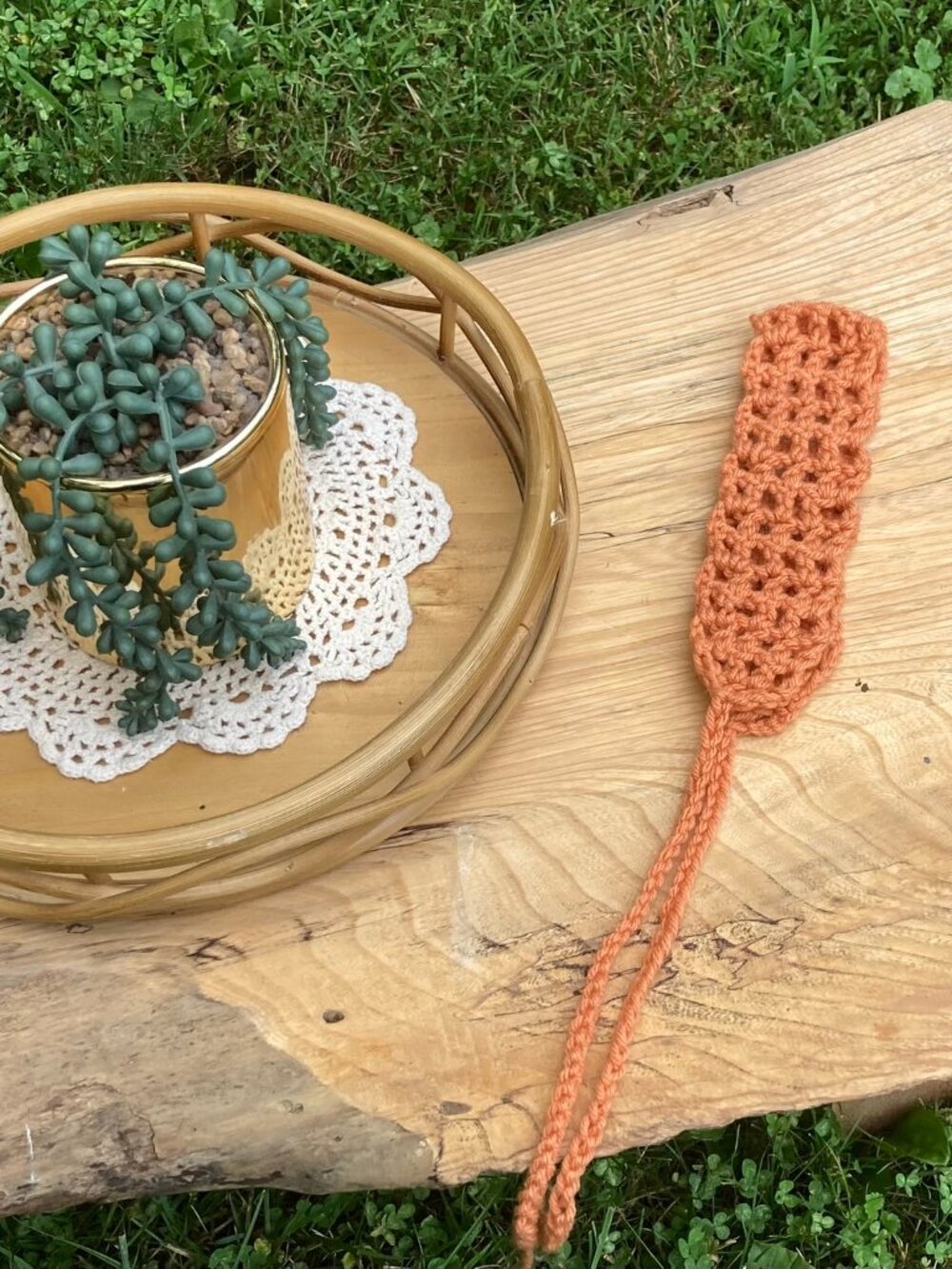 Handmade Crochet Tie Back Headband Adult Coral Peach Orange Boho Hair Band